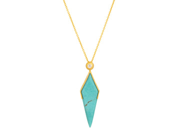 GURHAN, GURHAN Spell Gold Turquoise Pendant Necklace, 32x10mm Kite Shape Stone