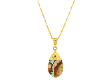 GURHAN, GURHAN Spell Gold Turquoise Pendant Necklace, 23x14mm Teardrop