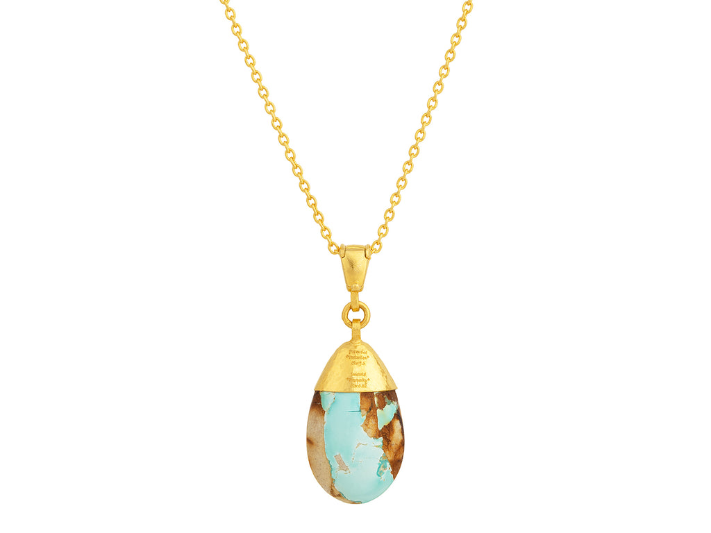 GURHAN, GURHAN Spell Gold Turquoise Pendant Necklace, 23x14mm Teardrop