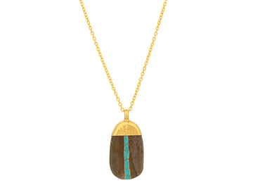 GURHAN, GURHAN Spell Gold Turquoise Pendant Necklace, 25x15mm Flat Oval