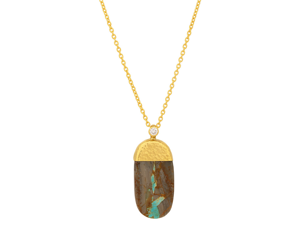 GURHAN, GURHAN Spell Gold Turquoise Pendant Necklace, 28x14mm Flat Oval