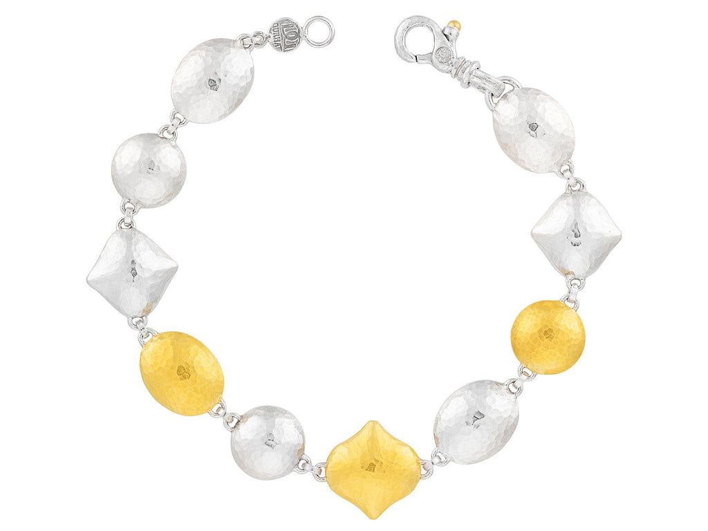 GURHAN, GURHAN Spell Sterling Silver All Around Single-Strand Bracelet, Mixed Puffed Shapes, Gold Accents