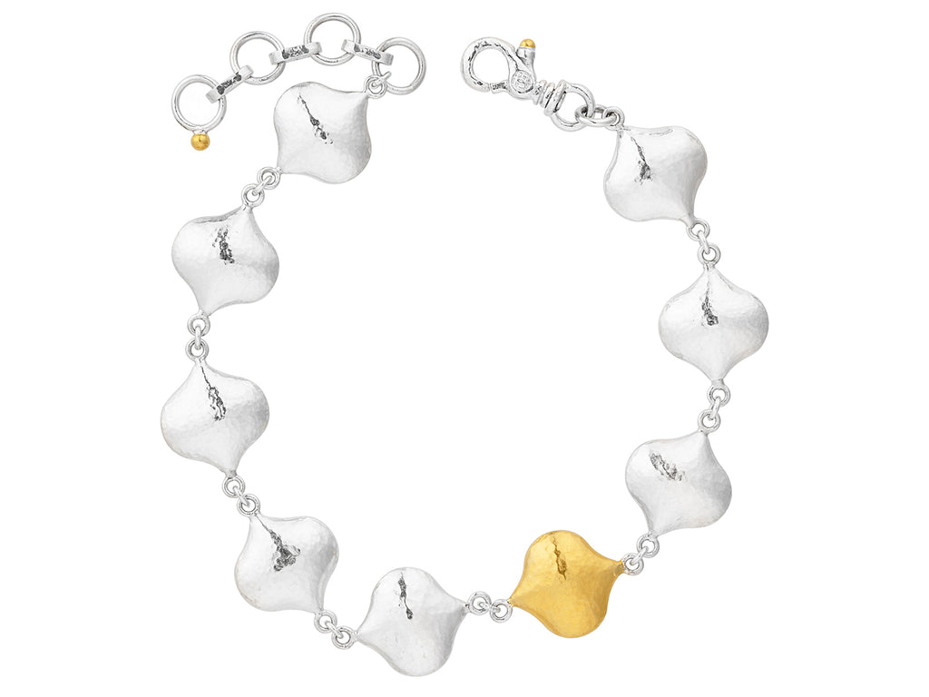 GURHAN, GURHAN Spell Sterling Silver All Around Single-Strand Bracelet, Puffed Shapes, Gold Accents