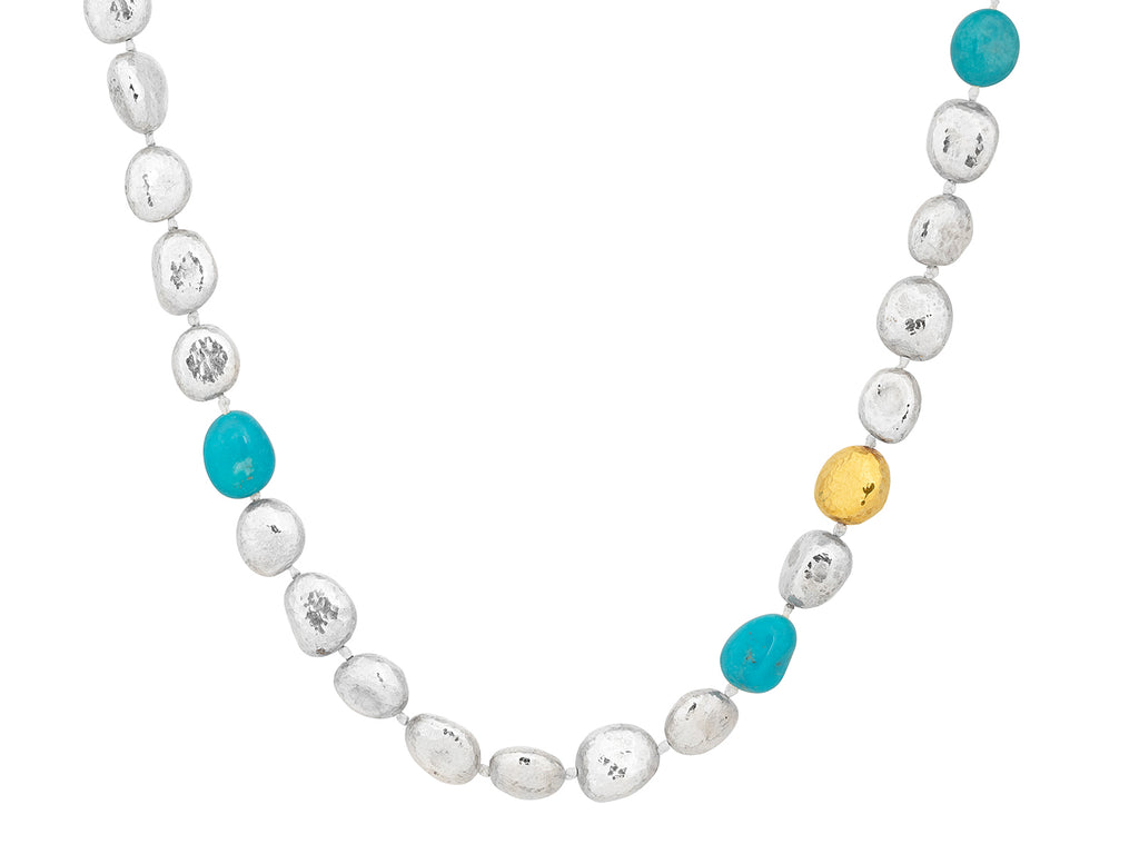 GURHAN, GURHAN Spell Sterling Silver Turquoise Beaded Short Necklace, Nugget Beads, Gold Accents