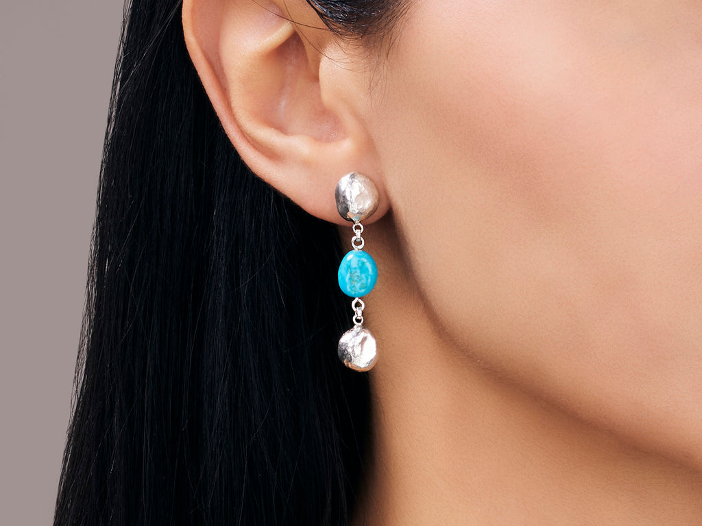 GURHAN, GURHAN Spell Sterling Silver Turquoise Double Drop Earrings, Post Top, Gold Accents