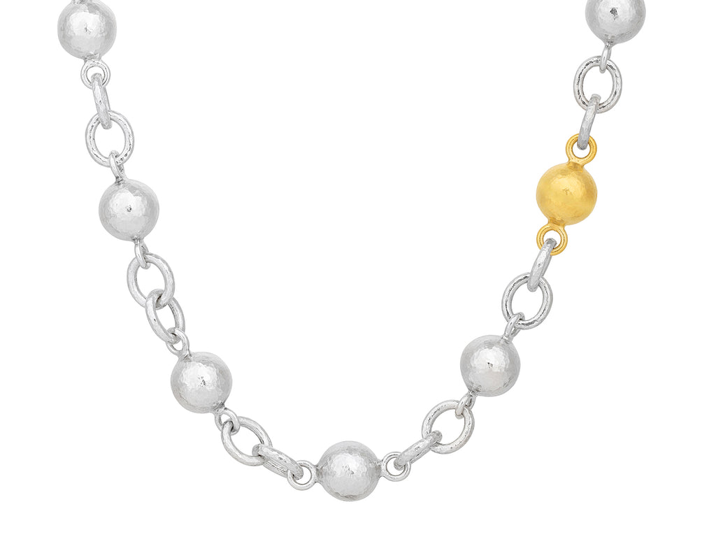 GURHAN, GURHAN Spell Sterling Silver Link Short Necklace, 13mm Balls, Gold Accents