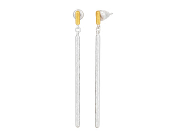 GURHAN, GURHAN Spell Sterling Silver Single Drop Earrings, Long Linear on Post Top, Gold Accents