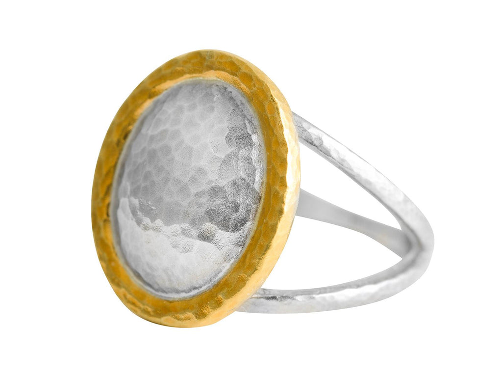 GURHAN, GURHAN Spell Sterling Silver Cocktail Ring, Oval, Split Band, Gold Accents