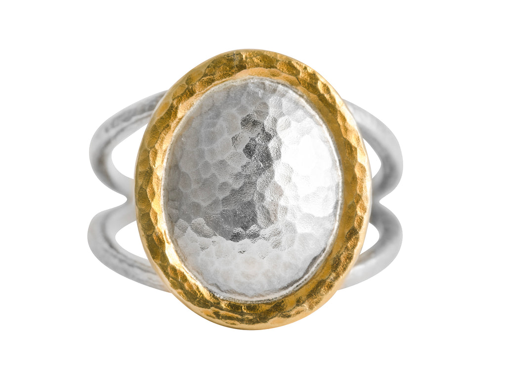 GURHAN, GURHAN Spell Sterling Silver Cocktail Ring, Oval, Split Band, Gold Accents