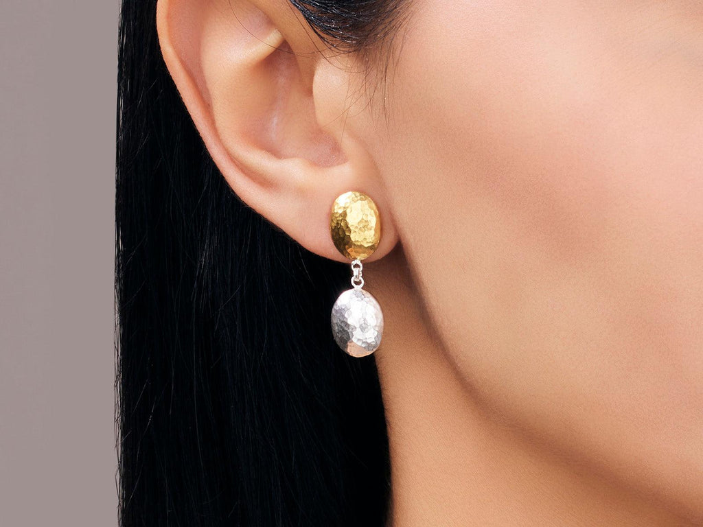 GURHAN, GURHAN Spell Sterling Silver Single Drop Earrings, Double Oval, Gold Accents