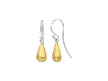 GURHAN, GURHAN Spell Sterling Silver Single Drop Earrings, 6mm Puffed Pear on Wire Hook, No Stone, Gold Accents