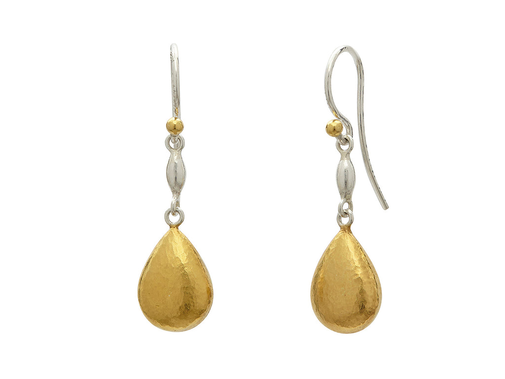 GURHAN, GURHAN Spell Sterling Silver Single Drop Earrings, 12x9mm Puffed Pear on Wire Hook, Gold Accents