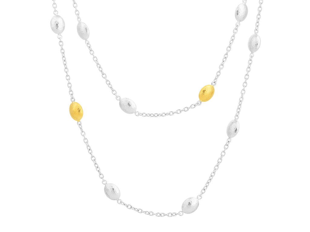 GURHAN, GURHAN Spell Sterling Silver Station Long Necklace, Oval Shapes, Gold Accents