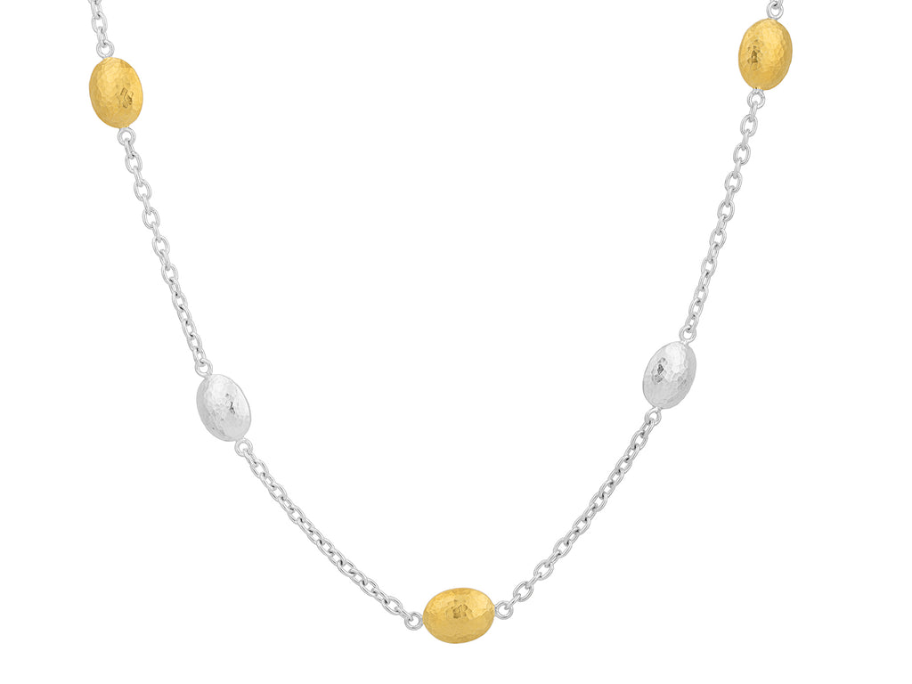 GURHAN, GURHAN Spell Sterling Silver Station Short Necklace, Puffed Ovals, Gold Accents