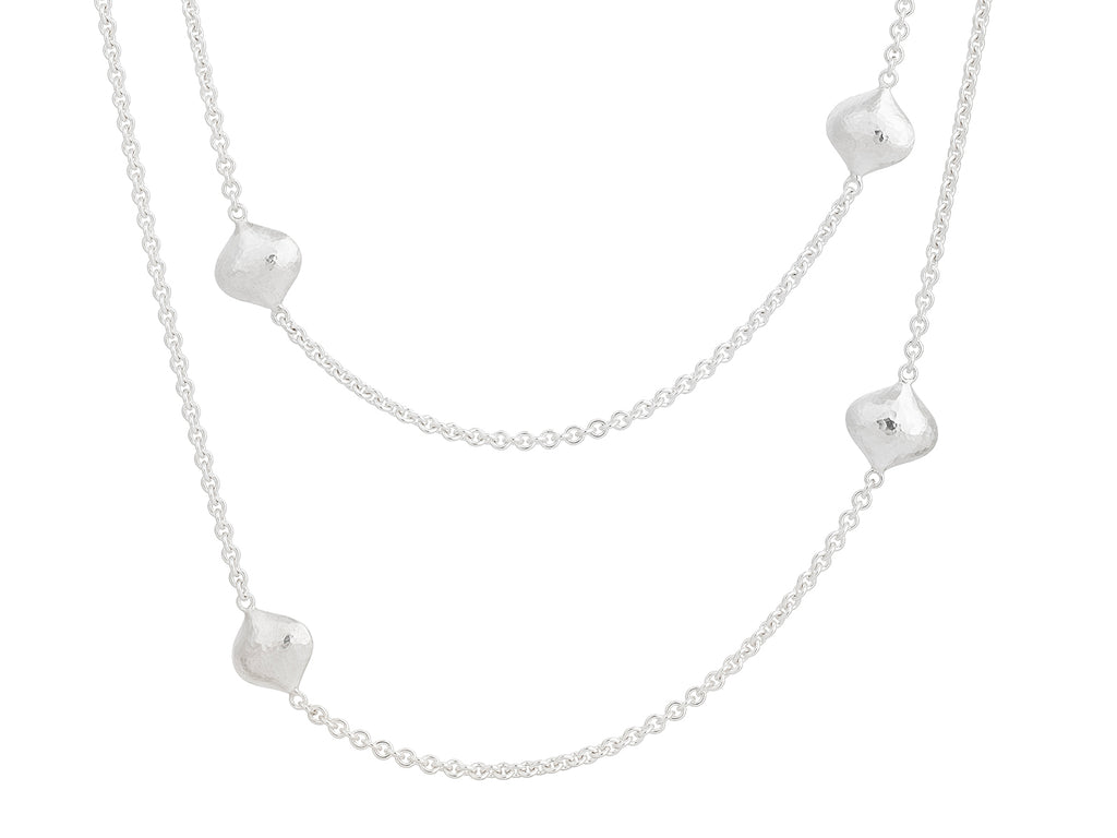 GURHAN, GURHAN Spell Sterling Silver Station Long Necklace, Puffed Shapes on Thin Chain, Gold Accents