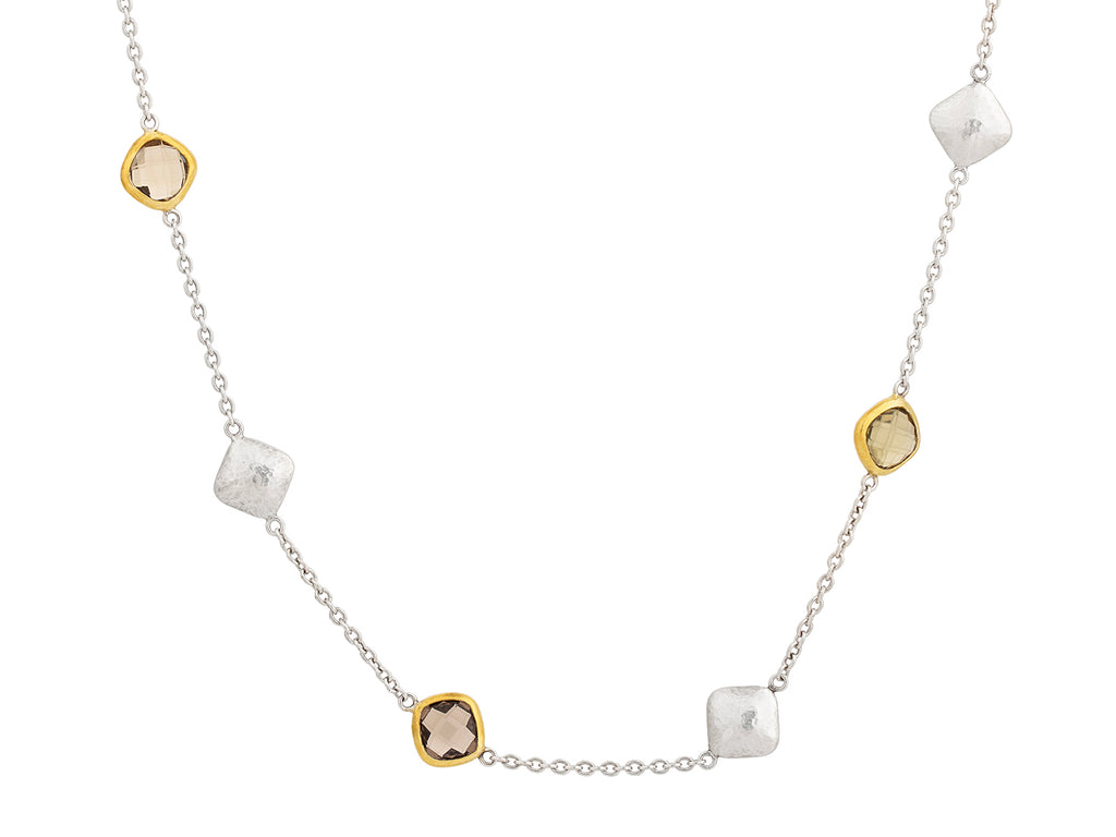 GURHAN, GURHAN Spell Sterling Silver Quartz Station Short Necklace, Mixed Shapes on Thin Chain, Gold Accents