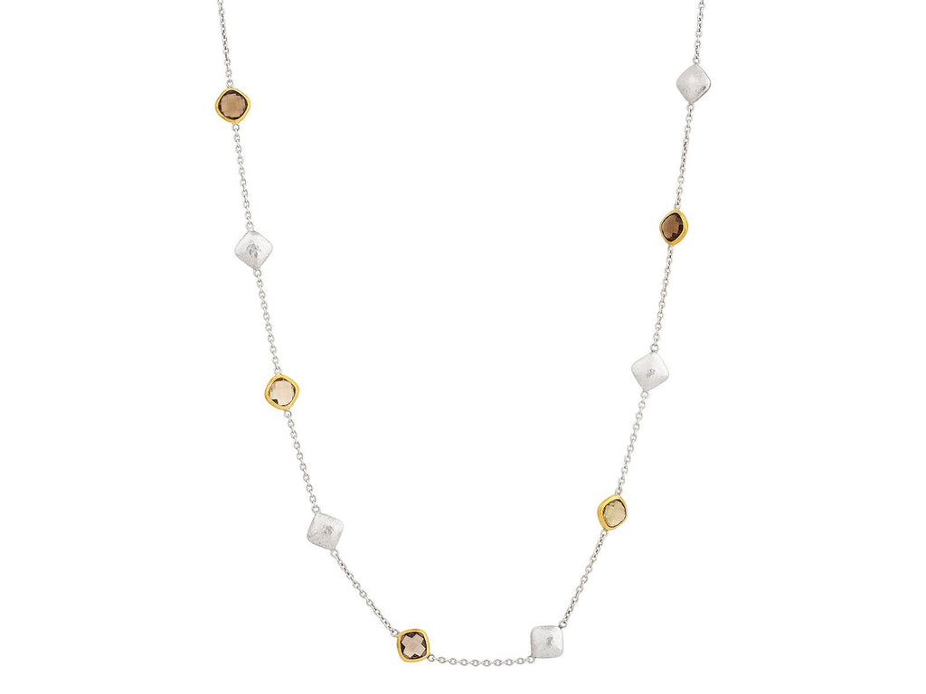 GURHAN, GURHAN Spell Sterling Silver Quartz Station Short Necklace, Mixed Shapes on Thin Chain, Gold Accents