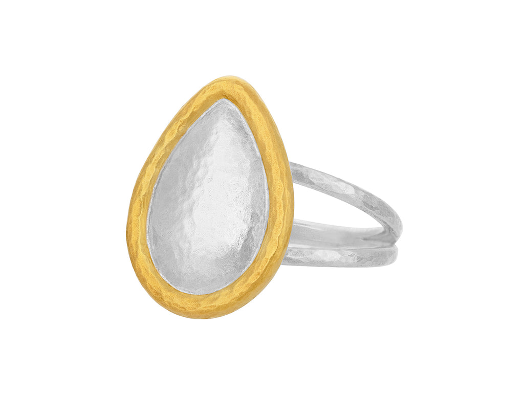 GURHAN, GURHAN Spell Sterling Silver Cocktail Ring, Teardrop, Split Band, Gold Accents