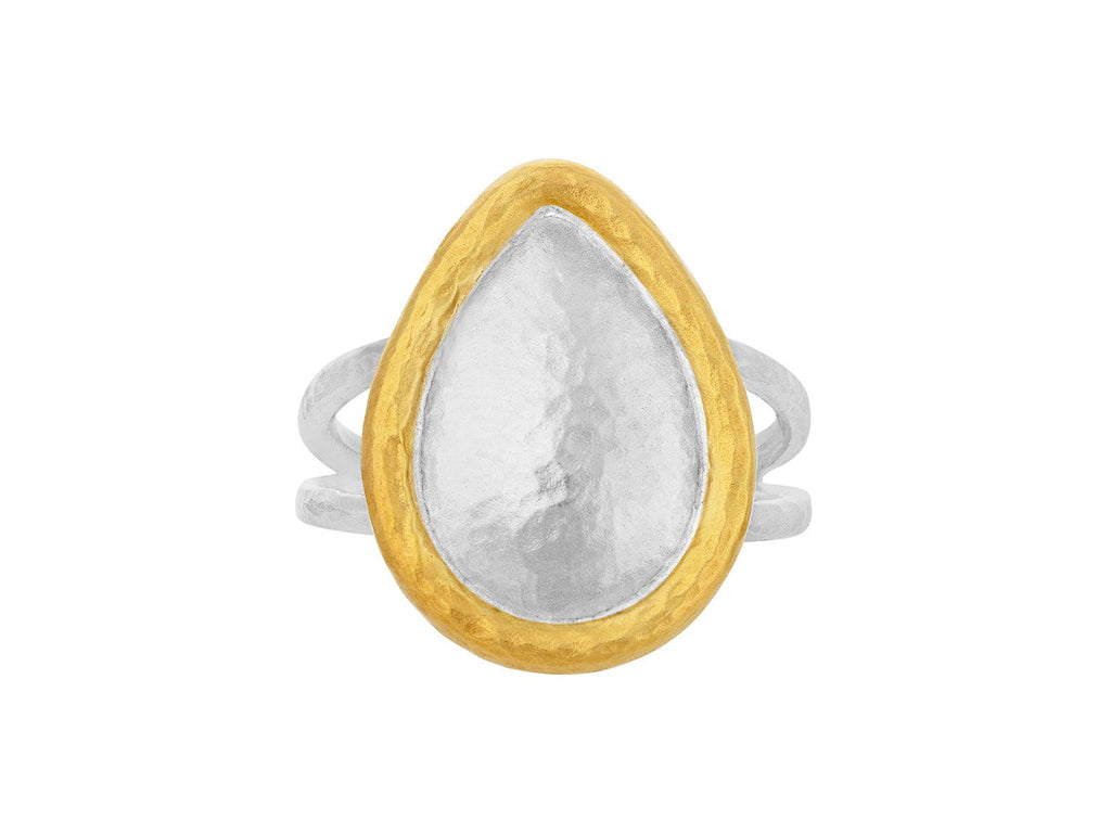 GURHAN, GURHAN Spell Sterling Silver Cocktail Ring, Teardrop, Split Band, Gold Accents