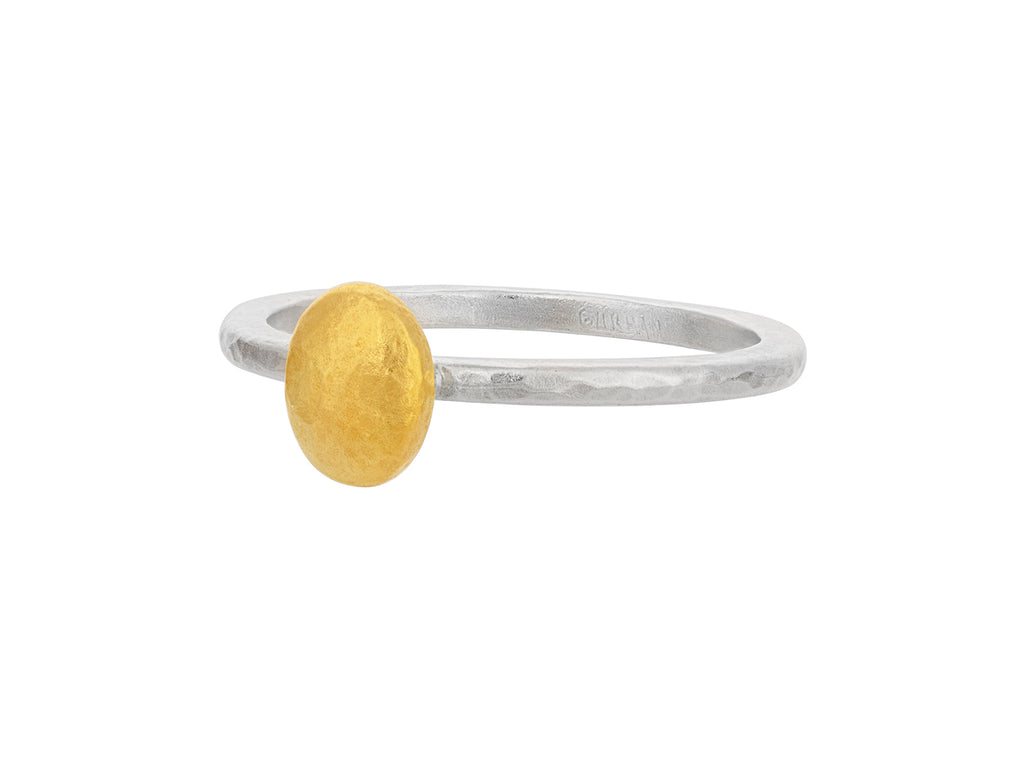 GURHAN, GURHAN Spell Sterling Silver Stacking Ring, 7x5mm Oval, Gold Accents