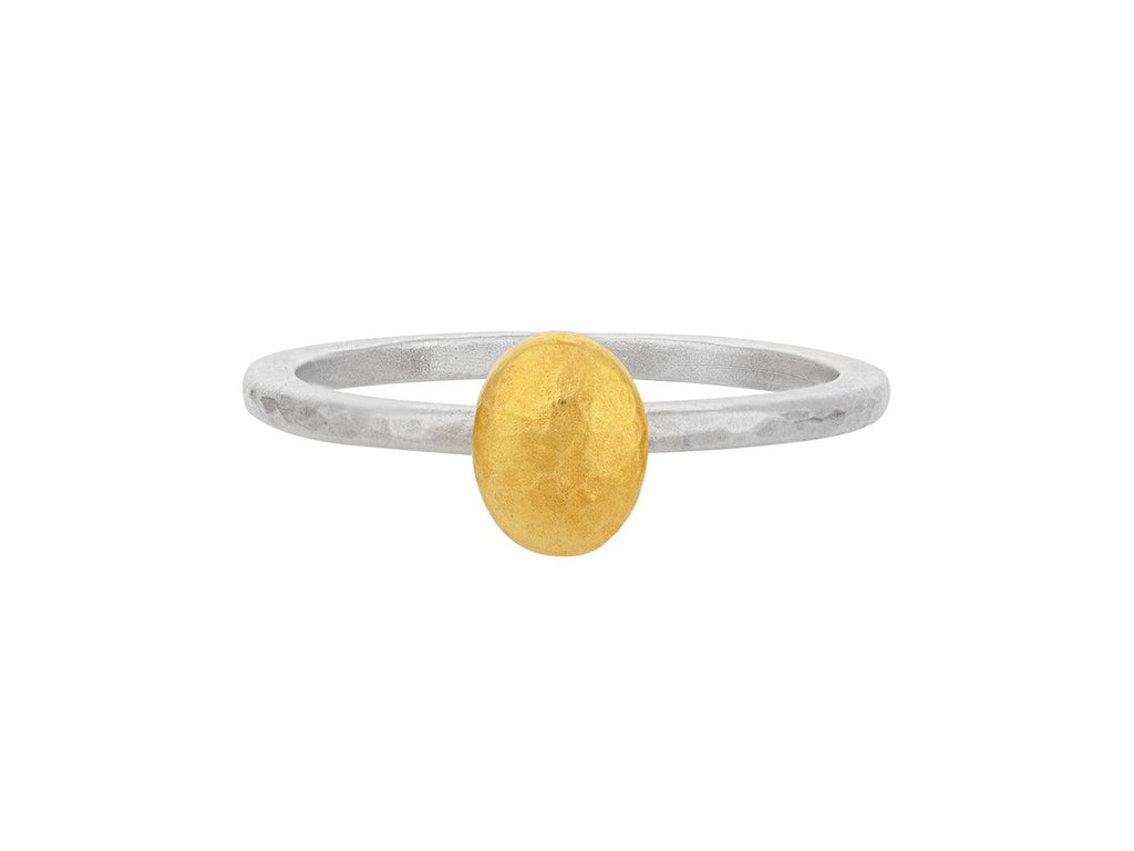 GURHAN, GURHAN Spell Sterling Silver Stacking Ring, 7x5mm Oval, Gold Accents