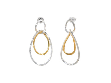 GURHAN, GURHAN Twist Sterling Silver Long Drop Earrings, Double Open Rings, Gold Accents