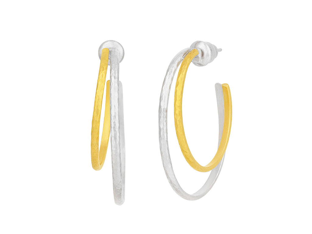 GURHAN, GURHAN Twist Sterling Silver Hoop Earrings, Double Rings, Gold Accents