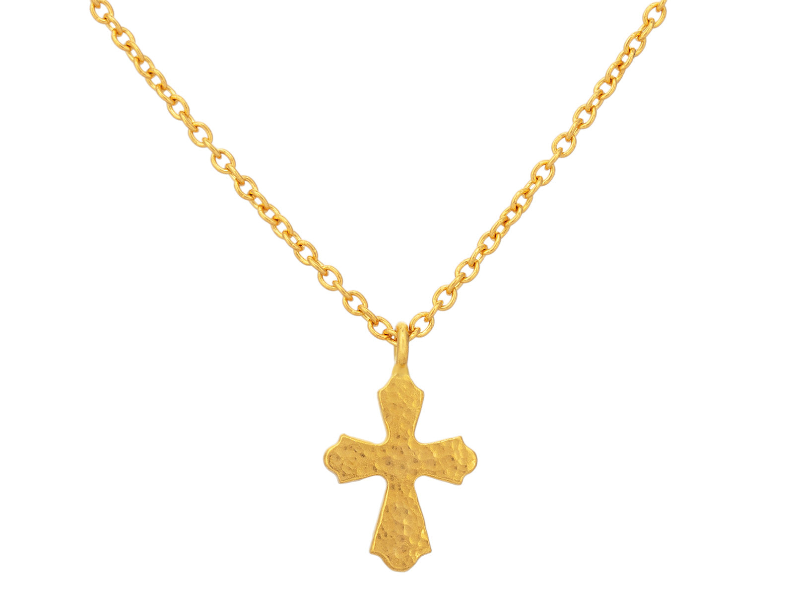 GURHAN Cross Gold Pendant Necklace, 16x10.5mm, Hammered
