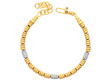GURHAN, GURHAN Vertigo Gold Beaded Single-Strand Bracelet, Ridged Tubes, Triple White Gold Stations, Diamond