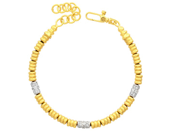 GURHAN, GURHAN Vertigo Gold Diamond Beaded Single-Strand Bracelet, Ridged Tubes, Triple White Gold Stations