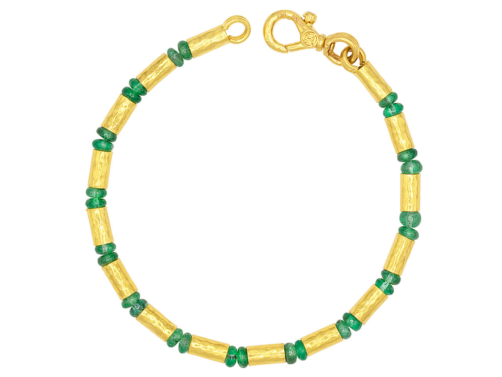 GURHAN, GURHAN Vertigo Gold Emerald Beaded Single-Strand Bracelet, Gold Tubes and Cabochon Beads