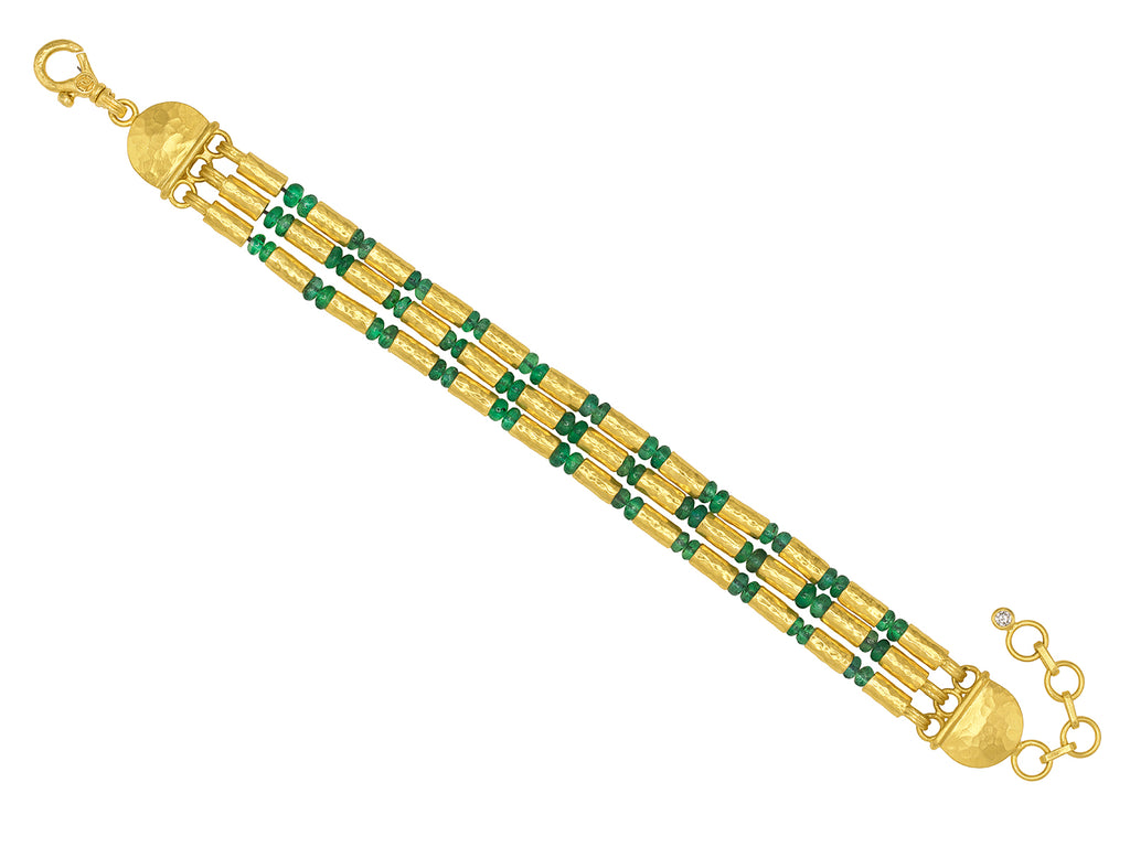 GURHAN, GURHAN Vertigo Gold Emerald Beaded Multi-Strand Bracelet, Gold Tubes and Cabochon Beads