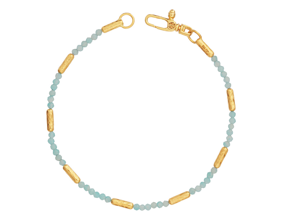 GURHAN, GURHAN Vertigo Gold Amazonite Beaded Single-Strand Bracelet, Hammered Gold Tubes