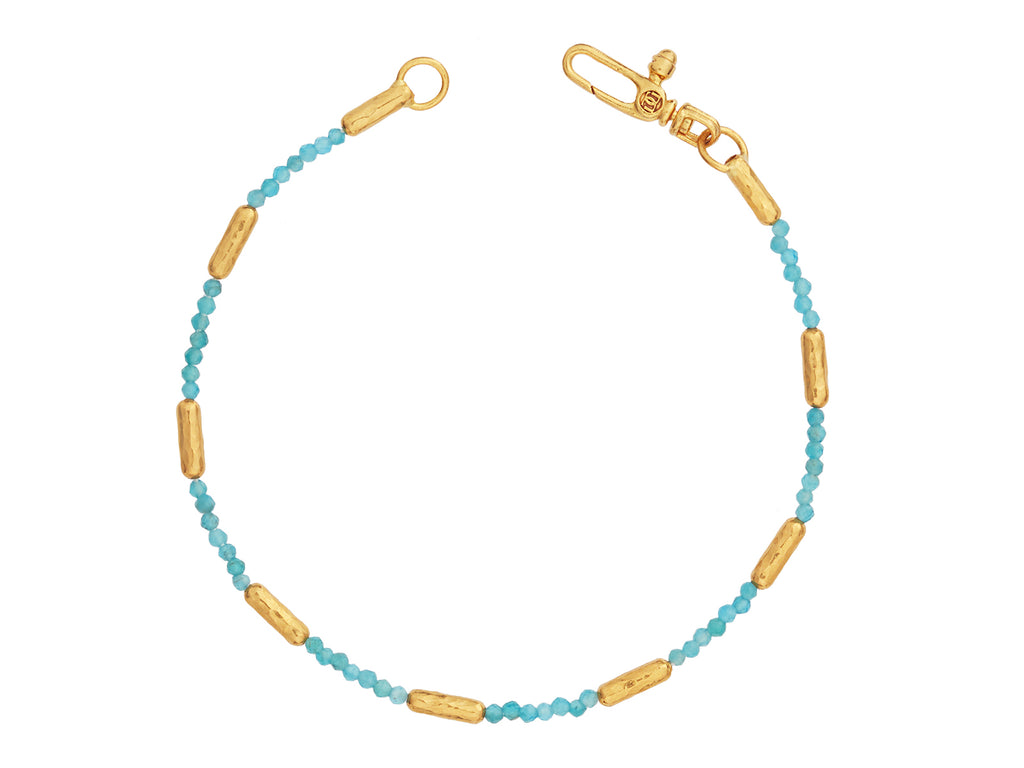 GURHAN, GURHAN Vertigo Gold Beaded Single-Strand Bracelet, Hammered Gold Tubes, Apatite