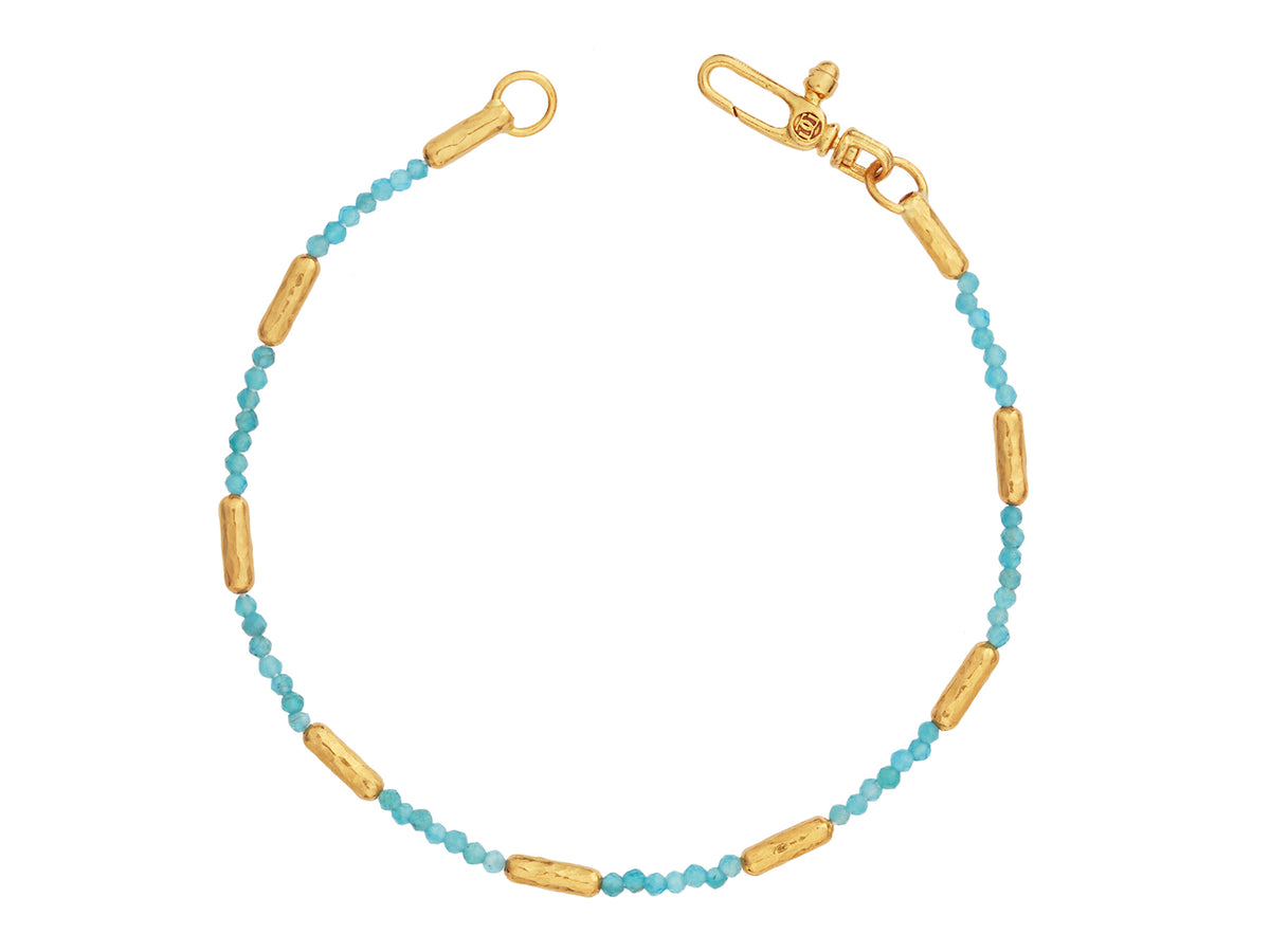 GURHAN, GURHAN Vertigo Gold Beaded Single-Strand Bracelet, Hammered Gold Tubes, Apatite