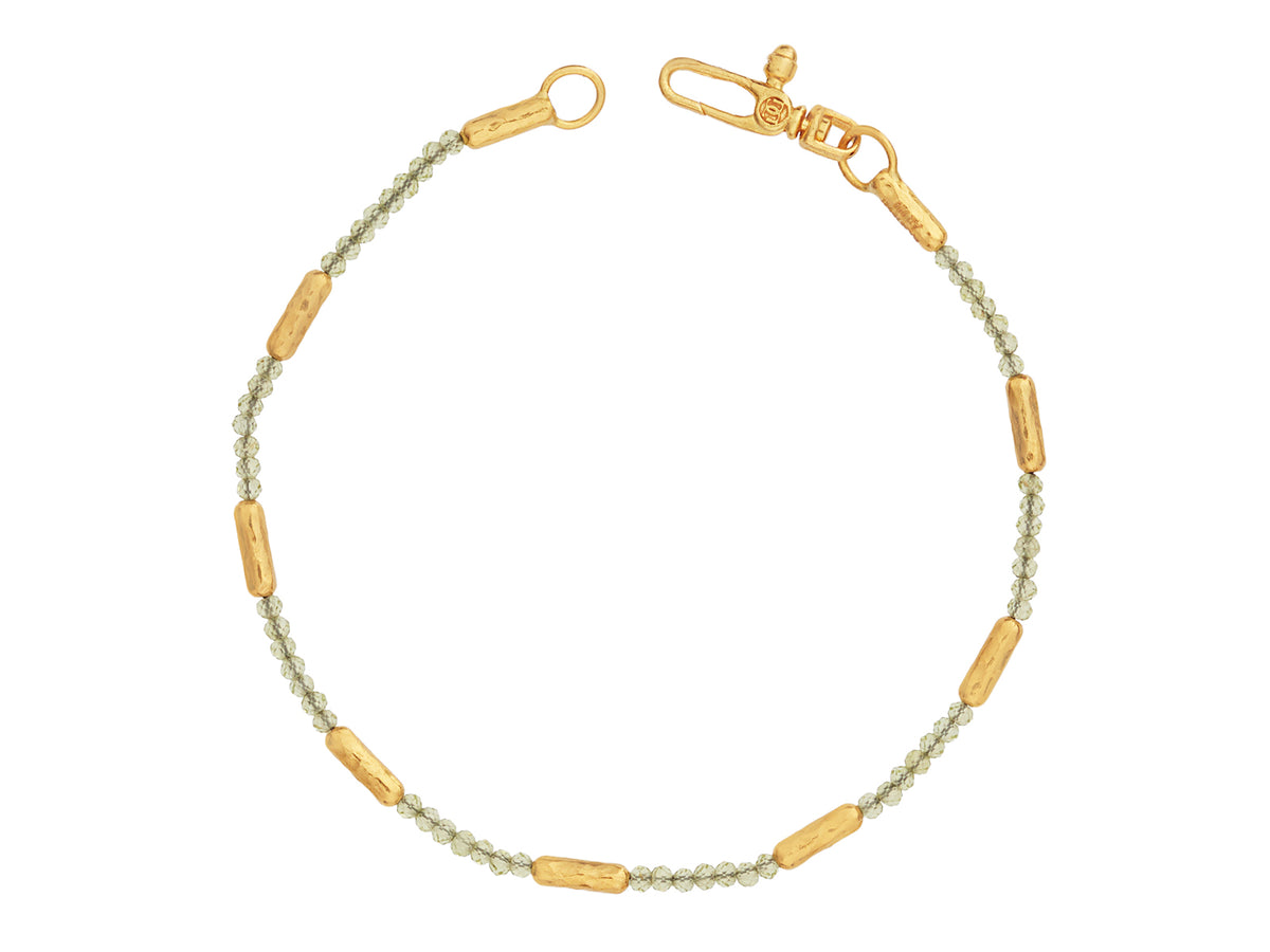 GURHAN, GURHAN Vertigo Gold Beaded Single-Strand Bracelet, Hammered Gold Tubes, Peridot
