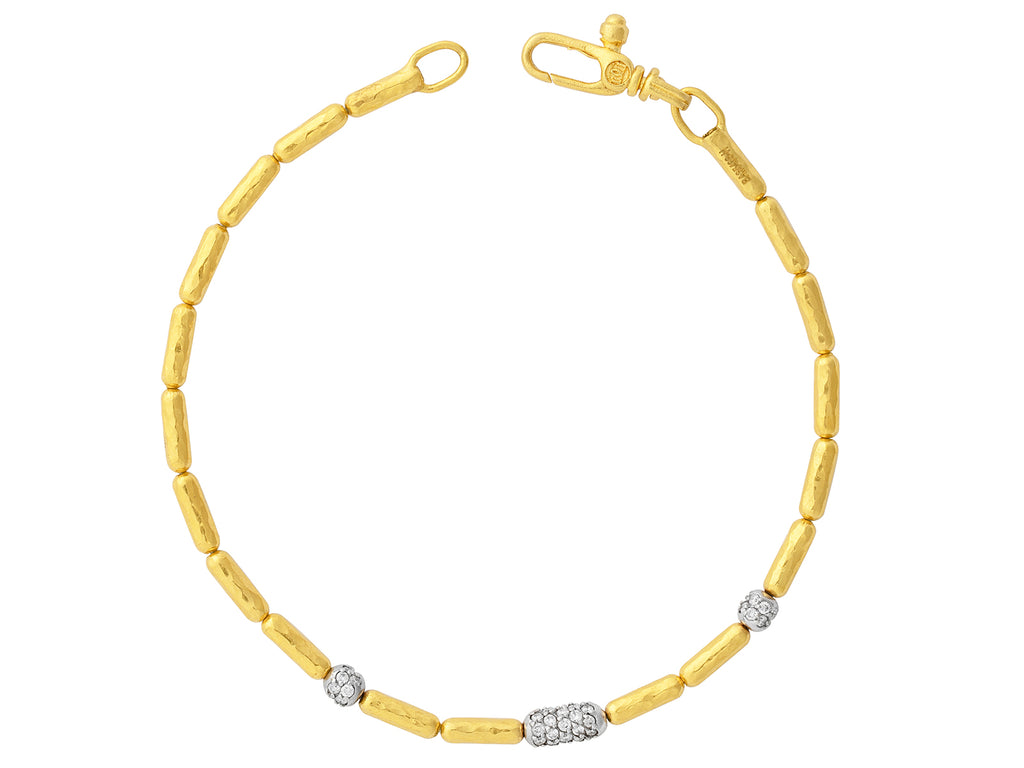 GURHAN, GURHAN Vertigo Gold Diamond Beaded Single-Strand Bracelet, 3 Pave Sections