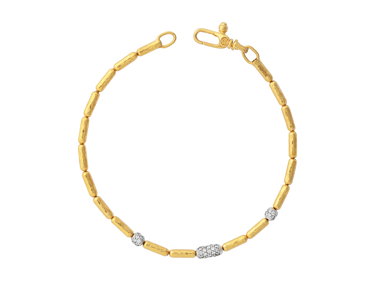 GURHAN, GURHAN Vertigo Gold Beaded Single-Strand Bracelet, 3 Pave Sections, Diamond