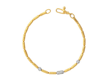 GURHAN, GURHAN Vertigo Gold Beaded Single-Strand Bracelet, 3 Pave Sections, Diamond
