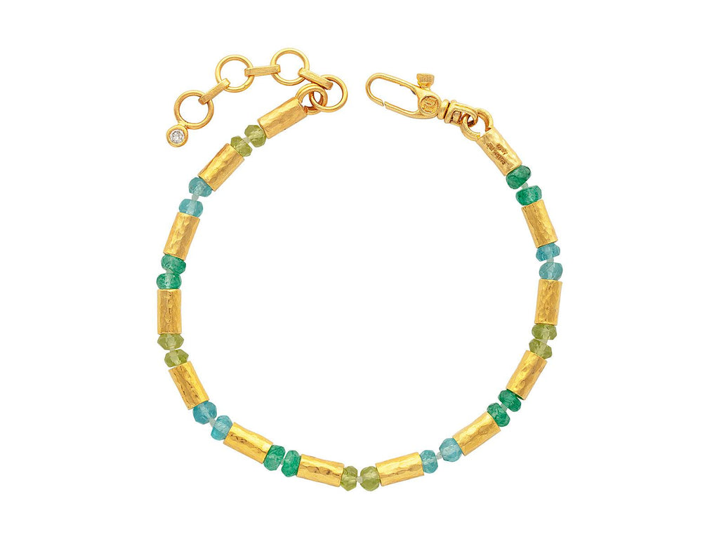 GURHAN, GURHAN Vertigo Gold Beaded Single-Strand Bracelet, Hammered Gold Tubes, Apatite