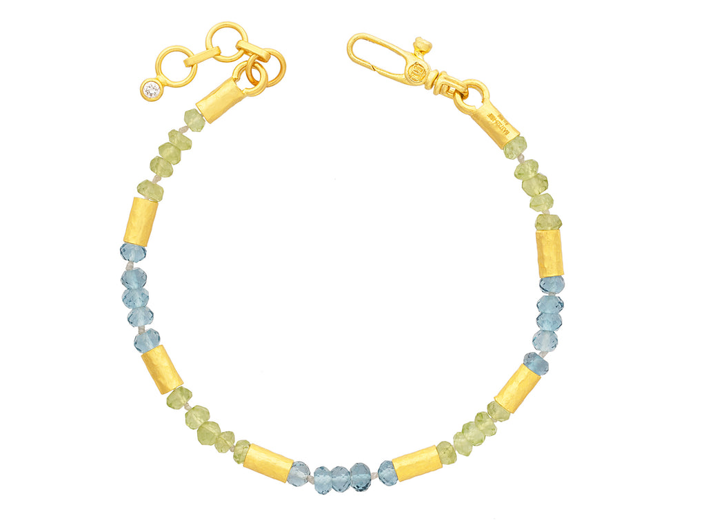 GURHAN, GURHAN Vertigo Gold Multi-Stone Beaded Single-Strand Bracelet, Hammered Gold Tubes