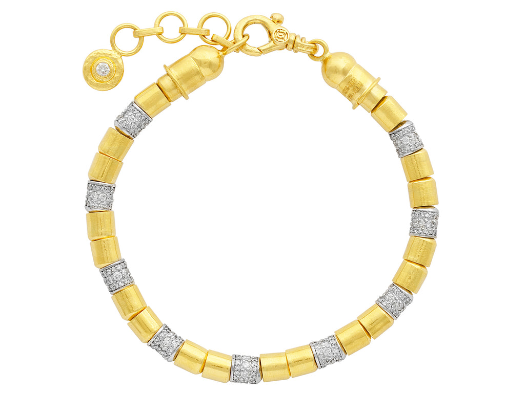 GURHAN, GURHAN Vertigo Gold Diamond Pave Beaded Single-Strand Bracelet, 5.5mm Smooth Beads