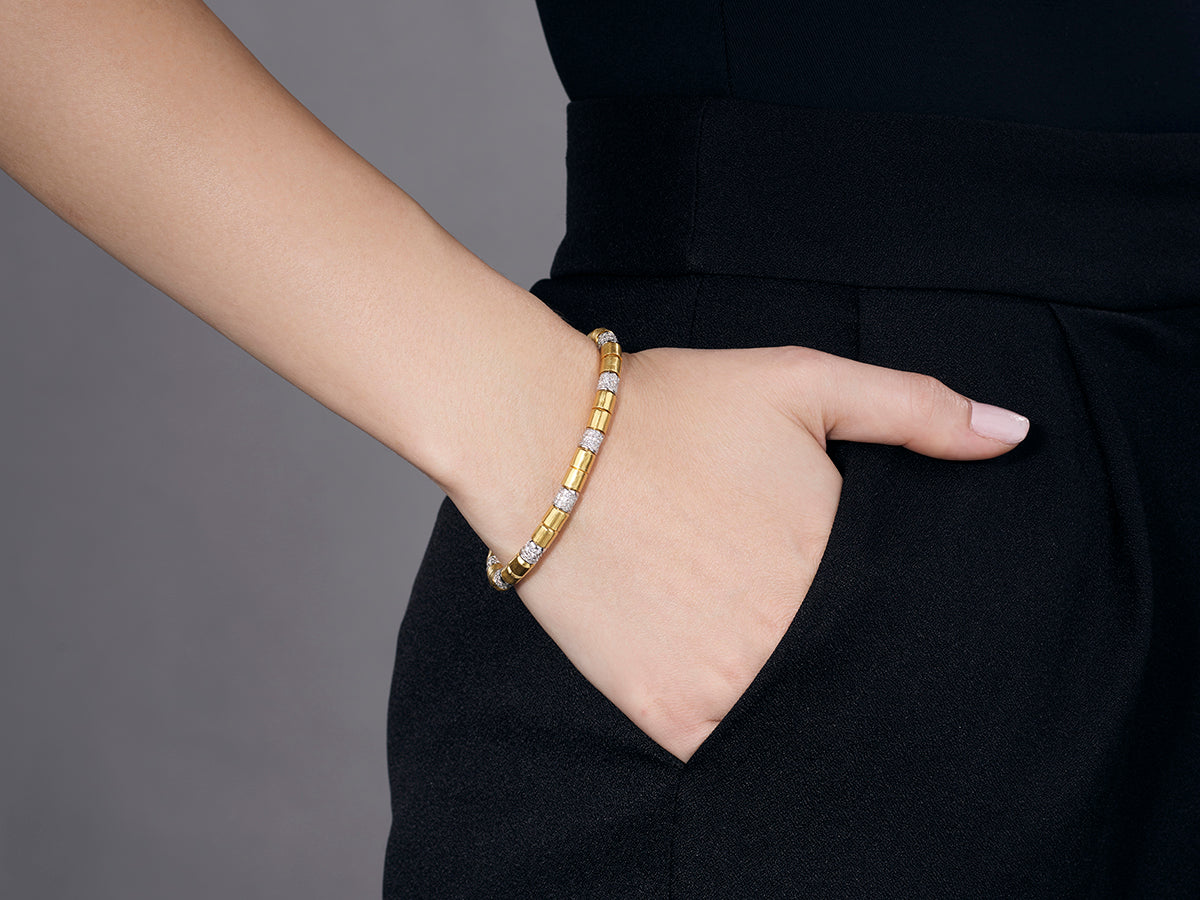 GURHAN, GURHAN Vertigo Gold Beaded Single-Strand Bracelet, 5.5mm Smooth Beads, Diamond Pave