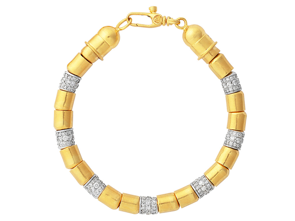 GURHAN, GURHAN Vertigo Gold Diamond Beaded Single-Strand Bracelet, 6.5mm Smooth Beads, 7 Pave Stations