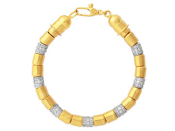 GURHAN, GURHAN Vertigo Gold Diamond Beaded Single-Strand Bracelet, 6.5mm Smooth Beads, 7 Pave Stations