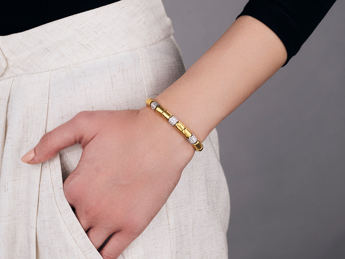 GURHAN, GURHAN Vertigo Gold Beaded Single-Strand Bracelet, 6.5mm Smooth Beads, Diamond Pave