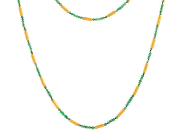 GURHAN, GURHAN Vertigo Gold Emerald Single-Strand Beaded Long Necklace, Thin Gold Tubes with Stone Clusters