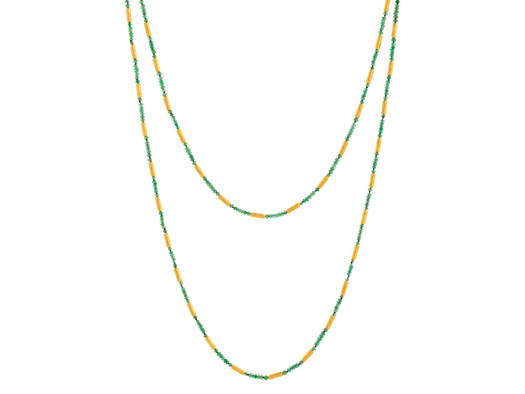 GURHAN, GURHAN Vertigo Gold Emerald Single-Strand Beaded Long Necklace, Thin Gold Tubes with Stone Clusters