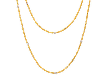 GURHAN, GURHAN Vertigo Gold Diamond Beaded Long Necklace, Thin Hammered Gold Tubes, Pave Stations