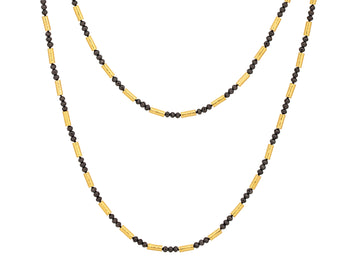 GURHAN, GURHAN Vertigo Gold Black Diamond Beaded Long Necklace, Thin Hammered Tubes